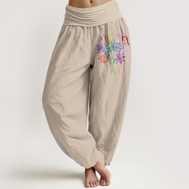 Buddha Stones Pantaloni harem da donna in puro cotone con motivo floreale e vita elasticizzata. - Tan - US16, UK/AU20, EU48 (3XL) - image 14