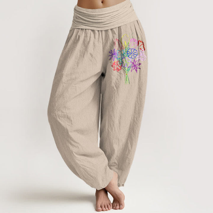 Buddha Stones Pantaloni harem da donna in puro cotone con motivo floreale e vita elasticizzata. - Tan - US16, UK/AU20, EU48 (3XL) - image 14