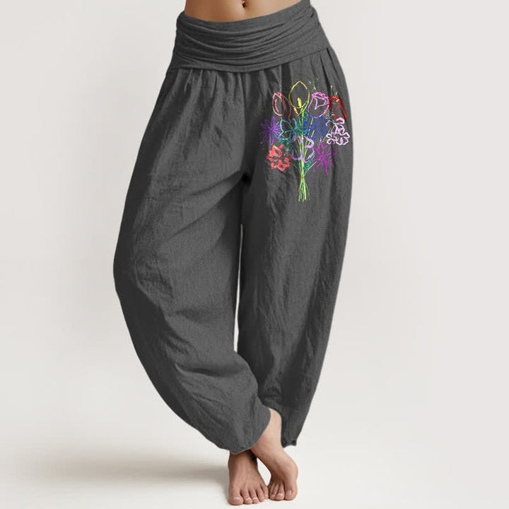 Buddha Stones Pantaloni harem da donna in puro cotone con motivo floreale e vita elasticizzata. - Grigio tenue - US16, UK/AU20, EU48 (3XL) - image 8