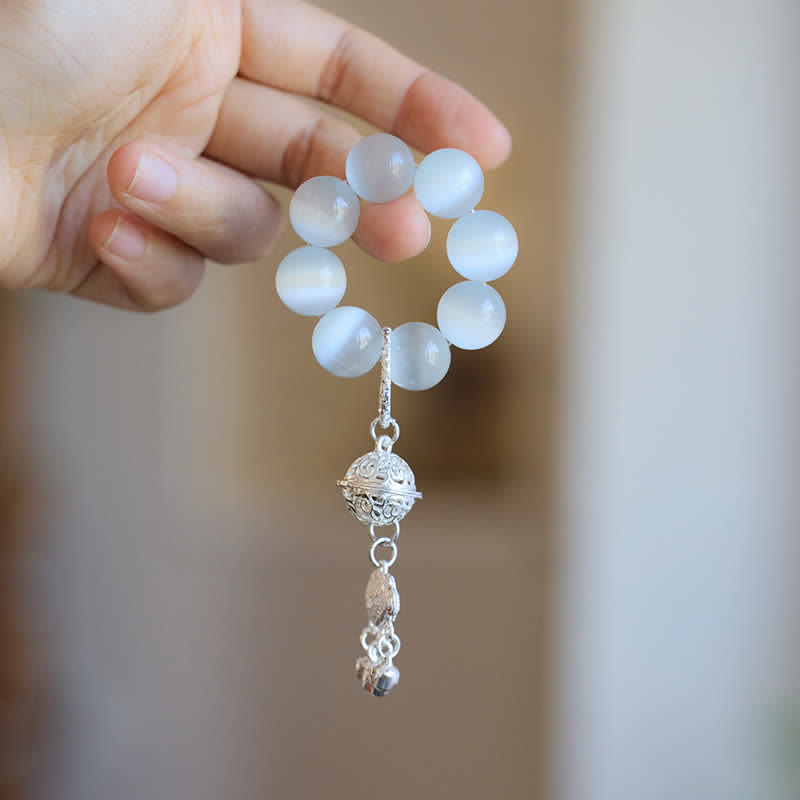 Buddha Stones Campanulare Occhio di Gatto Bianco Ruyi Portafortuna Perline Tattili per Meditazione Decorazioni - image 4