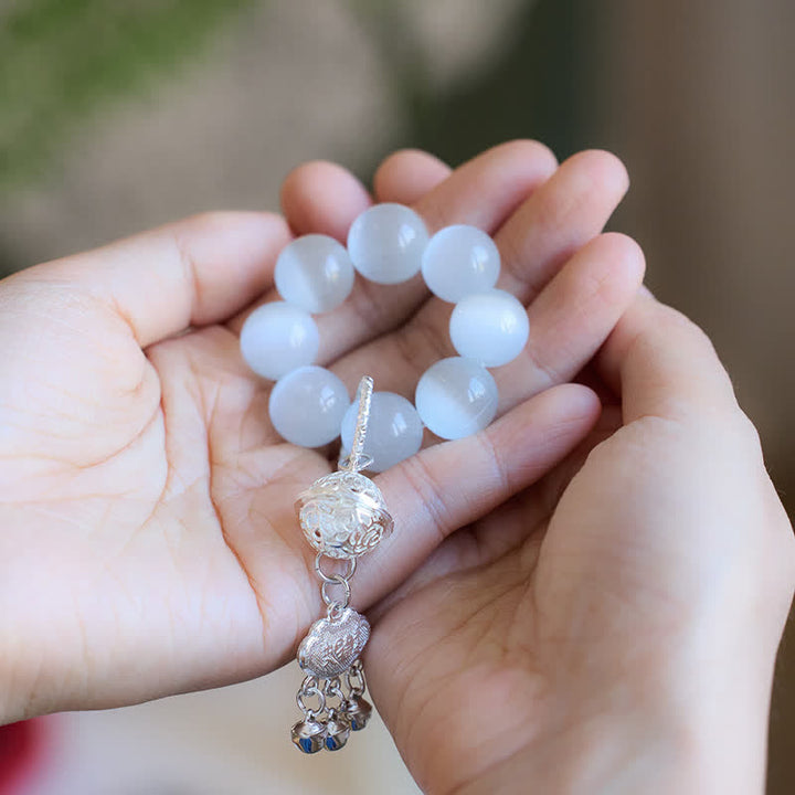 Buddha Stones Campanulare Occhio di Gatto Bianco Ruyi Portafortuna Perline Tattili per Meditazione Decorazioni - image 3