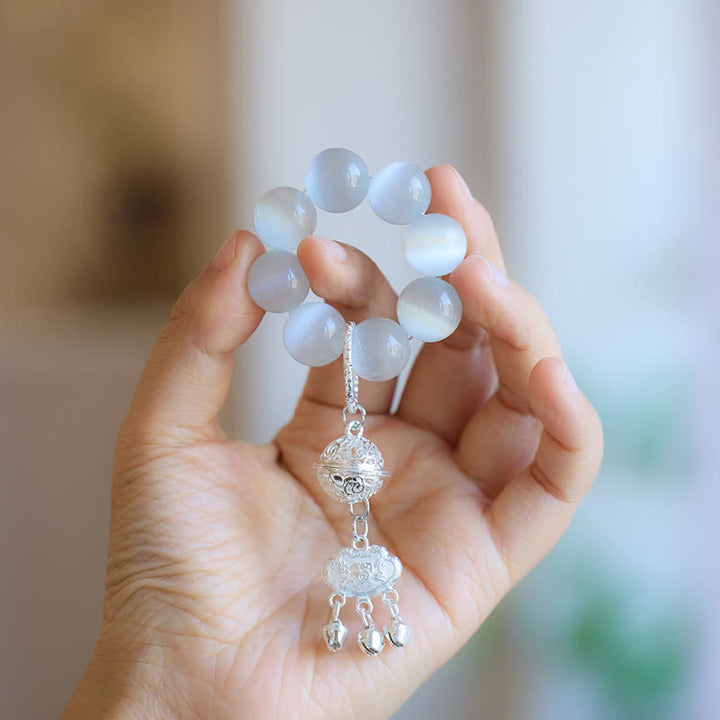 Buddha Stones Campanulare Occhio di Gatto Bianco Ruyi Portafortuna Perline Tattili per Meditazione Decorazioni - Occhio di gatto bianco (Fortuna ♥ Positivo) - image 0