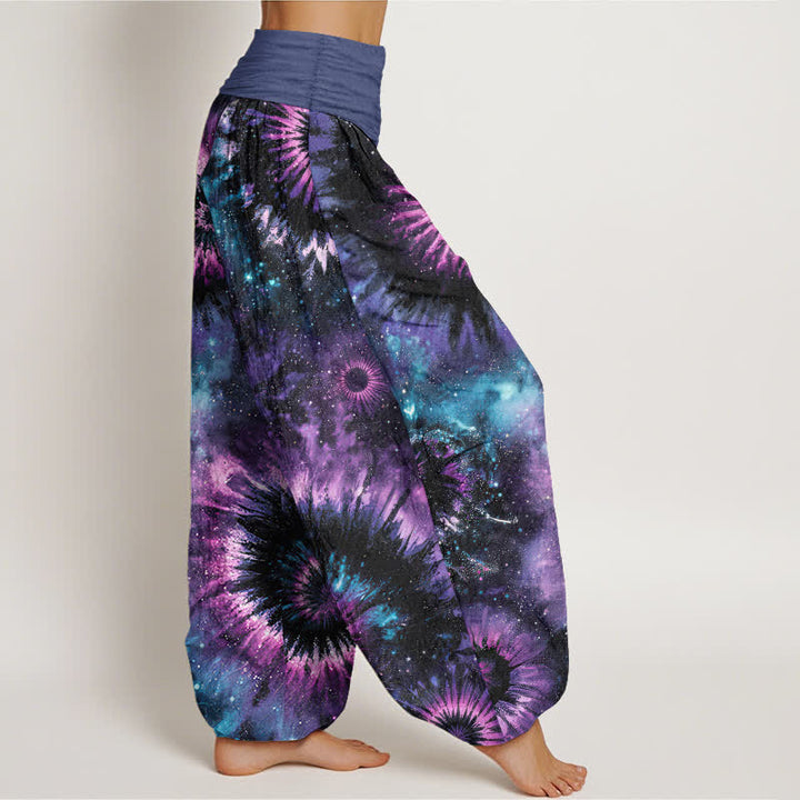 Buddha Stones Pantaloni harem da donna in puro cotone con motivo a spirale cosmica e vita elasticizzata. - image 2