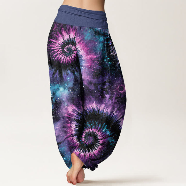 Buddha Stones Pantaloni harem da donna in puro cotone con motivo a spirale cosmica e vita elasticizzata. - image 1