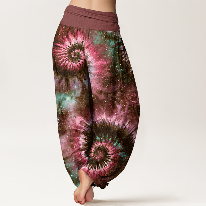 Buddha Stones Pantaloni harem da donna in puro cotone con motivo a spirale cosmica e vita elasticizzata. - image 6