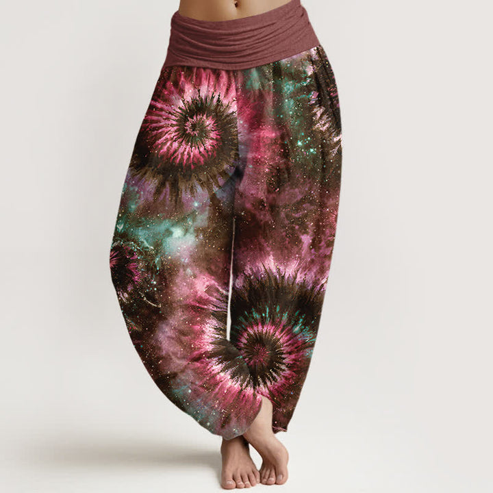 Buddha Stones Pantaloni harem da donna in puro cotone con motivo a spirale cosmica e vita elasticizzata. - Marrone - US16, UK/AU20, EU48 (3XL) - image 5