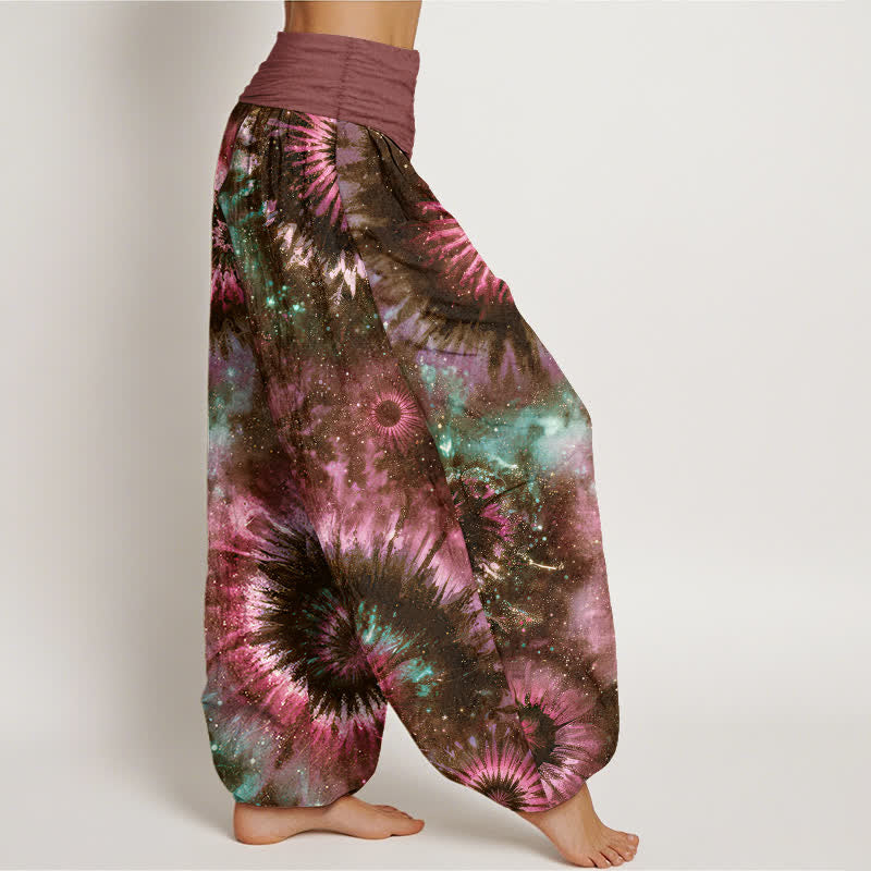 Buddha Stones Pantaloni harem da donna in puro cotone con motivo a spirale cosmica e vita elasticizzata. - image 7