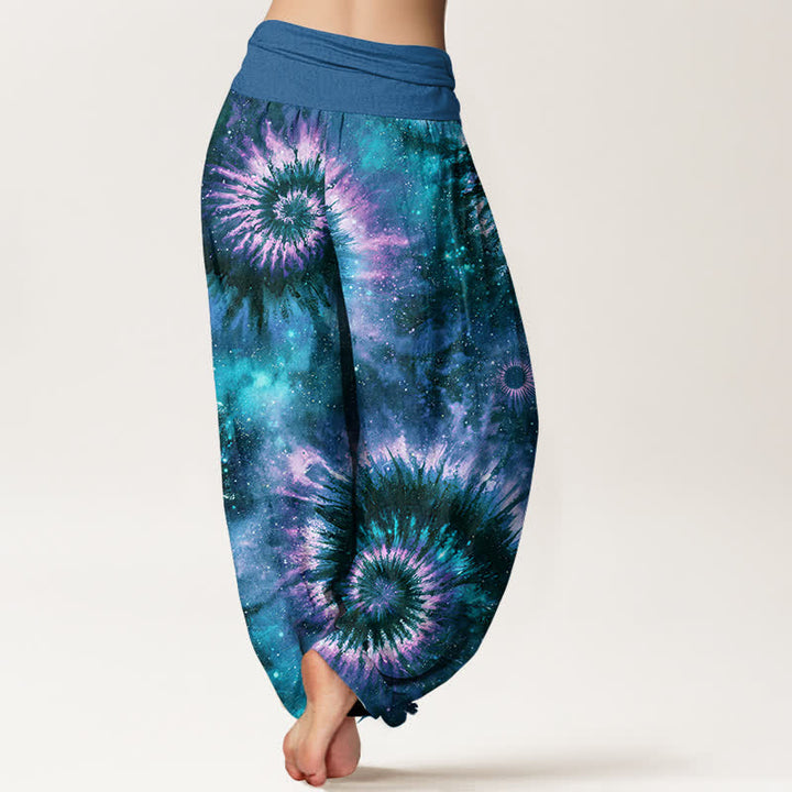 Buddha Stones Pantaloni harem da donna in puro cotone con motivo a spirale cosmica e vita elasticizzata. - image 9