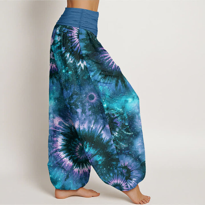 Buddha Stones Pantaloni harem da donna in puro cotone con motivo a spirale cosmica e vita elasticizzata. - image 10