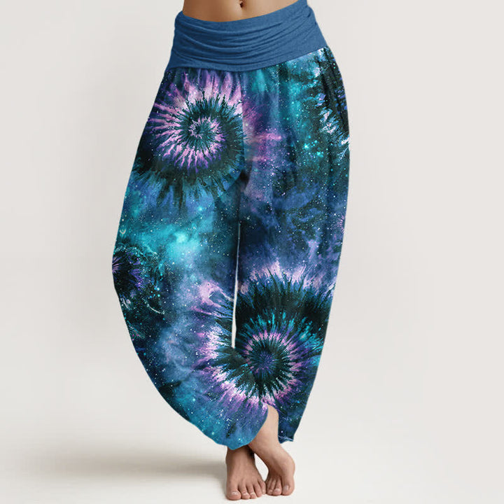 Buddha Stones Pantaloni harem da donna in puro cotone con motivo a spirale cosmica e vita elasticizzata. - SteelBlue - US16, UK/AU20, EU48 (3XL) - image 8
