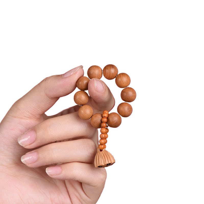 Buddha Stones Perline decorative tattili in legno di pesco a forma di baccello di loto, lucidate a mano, ideali per la meditazione e il radicamento. - image 3