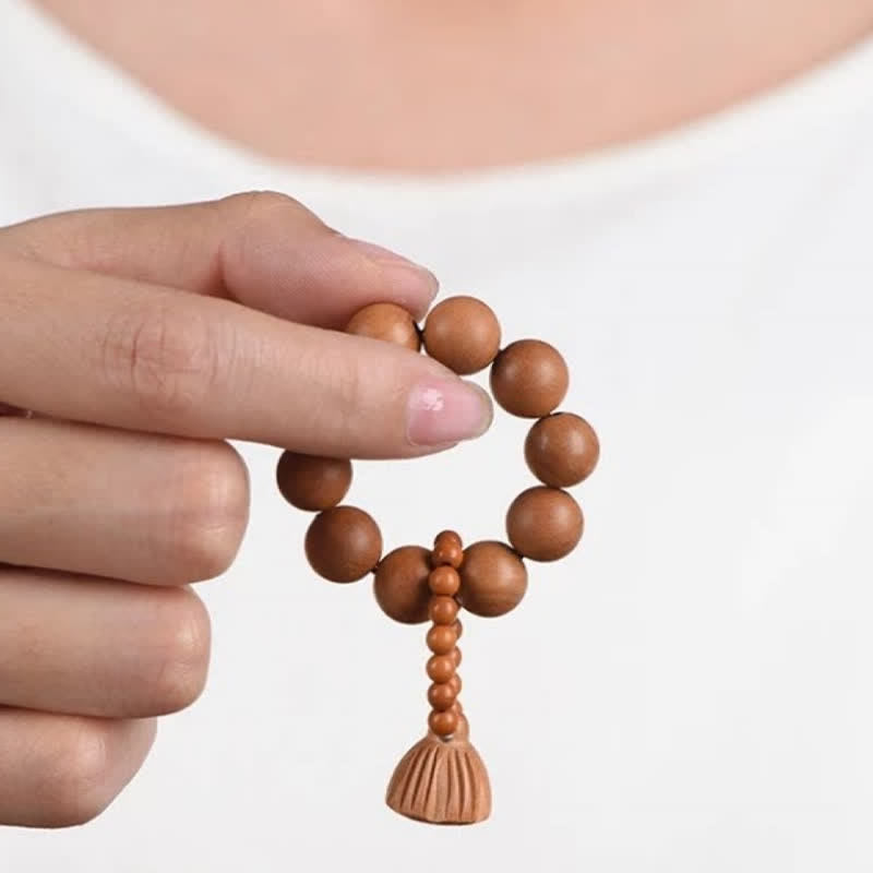 Buddha Stones Perline decorative tattili in legno di pesco a forma di baccello di loto, lucidate a mano, ideali per la meditazione e il radicamento. - image 0