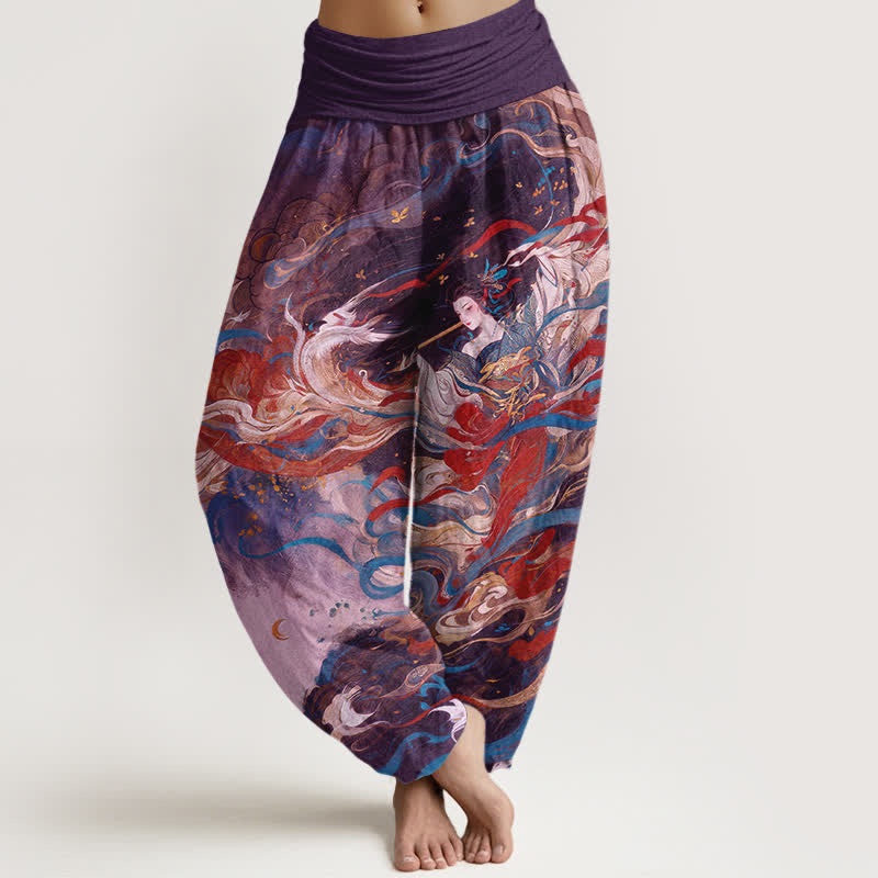 Buddha Stones Pantaloni harem da donna in cotone Dunhuang con motivo a nuvole e figura orientale, con elastico in vita. - Viola - US16, UK/AU20, EU48 (3XL) - image 8