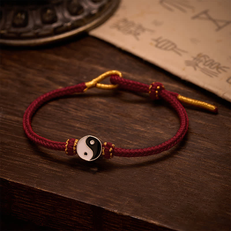 Buddha Stones Braccialetto regolabile con cordino intrecciato rosso Yin Yang, tessuto a mano, portafortuna. - image 1