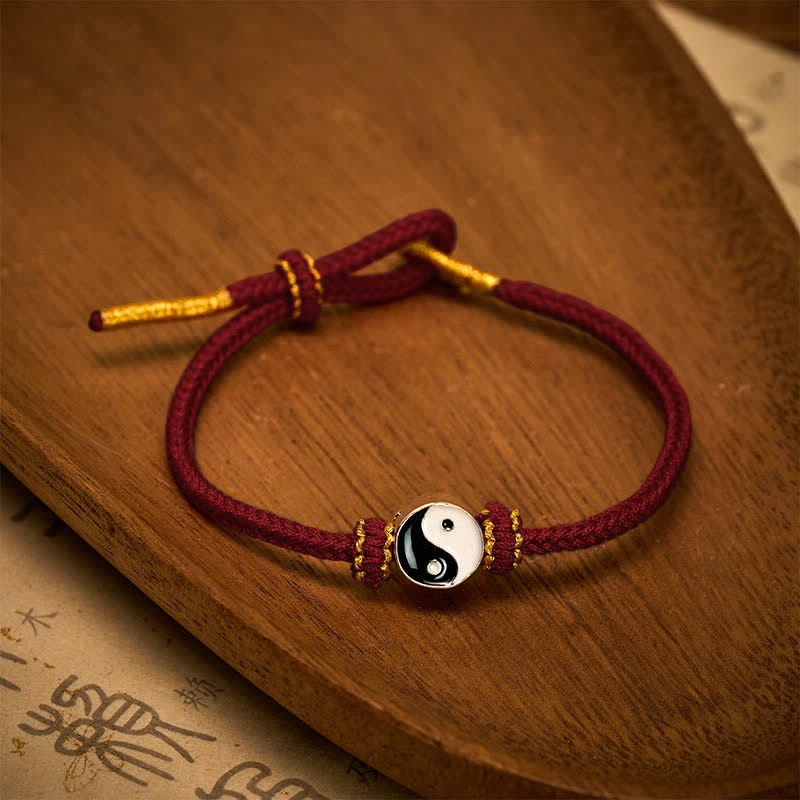 Buddha Stones Braccialetto regolabile con cordino intrecciato rosso Yin Yang, tessuto a mano, portafortuna. - image 2