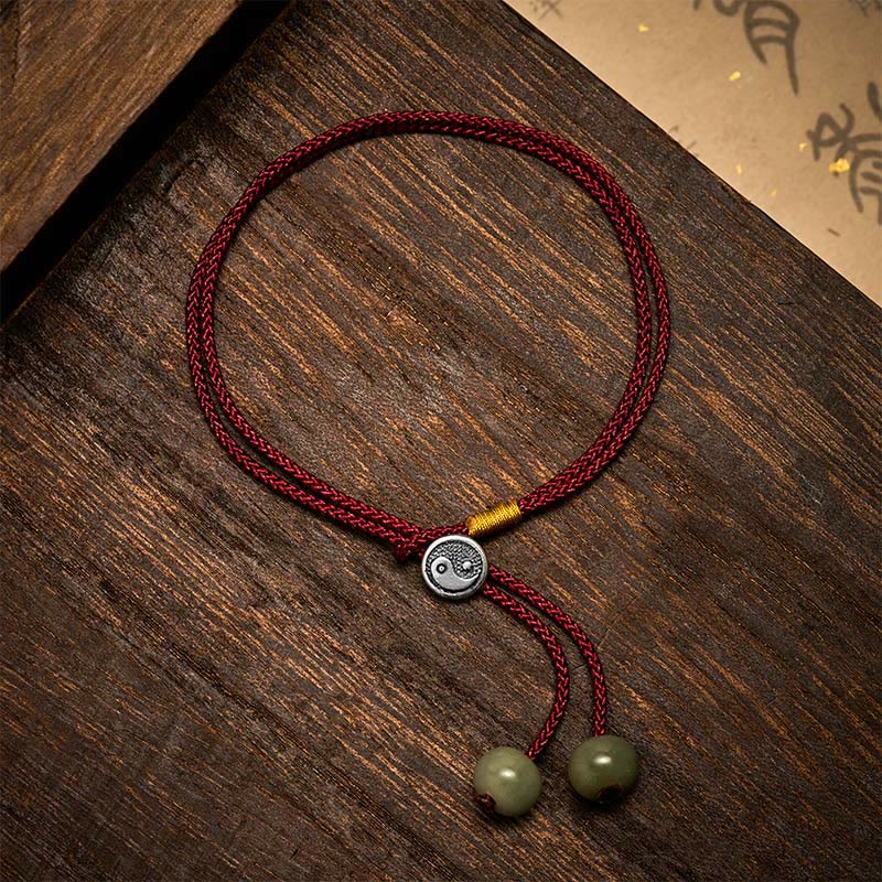Buddha Stones Bracciale vintage intrecciato in argento sterling 925, rotondo, con simbolo Yin Yang di protezione, fatto a mano e con cordino rosso. - image 1