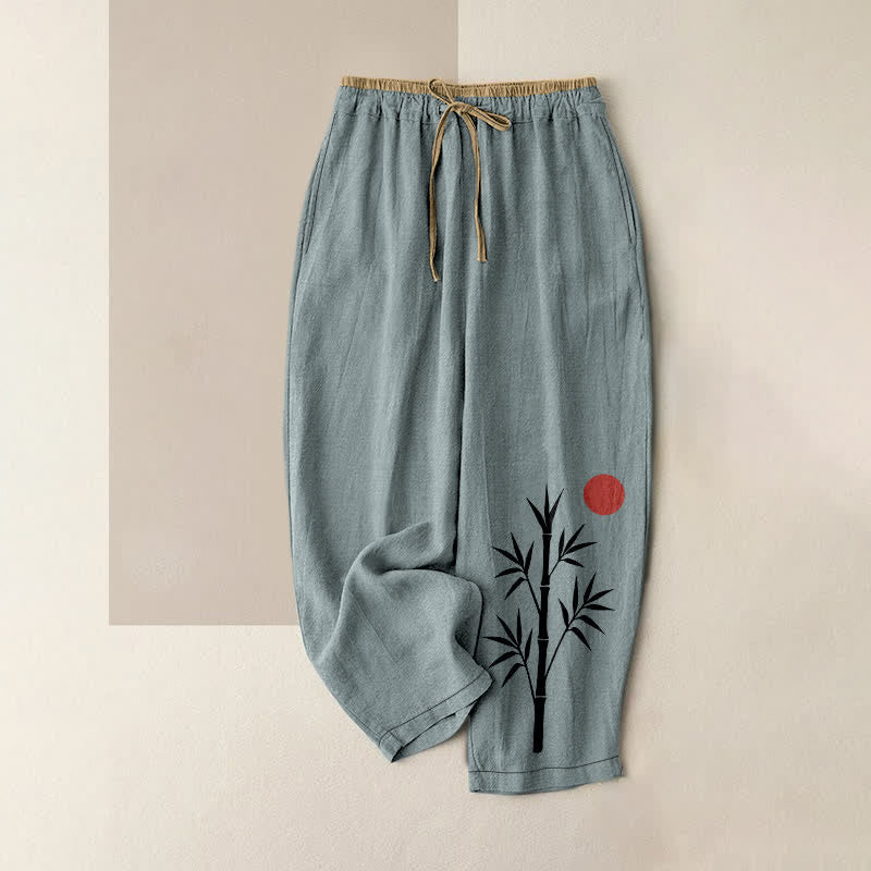 Buddha Stones Pantaloni da donna in cotone con motivo zen e bambù, vita elasticizzata e tasche. - Cadetto Blu - US16, UK/AU20, EU48 (3XL) - image 8