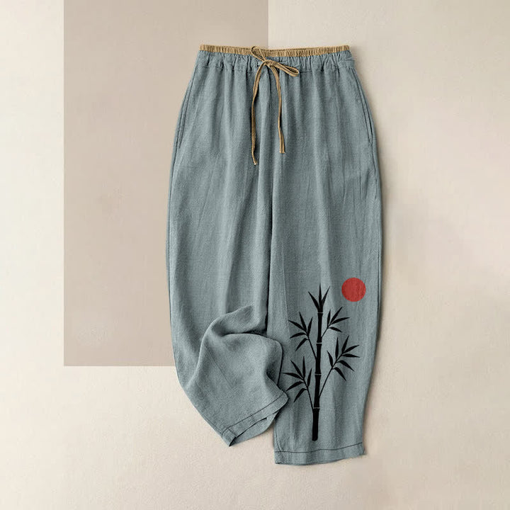 Buddha Stones Pantaloni da donna in cotone con motivo zen e bambù, vita elasticizzata e tasche. - Cadetto Blu - US16, UK/AU20, EU48 (3XL) - image 8