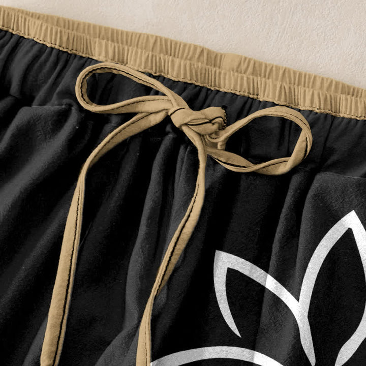 Buddha Stones Pantaloni da donna in puro cotone con elastico in vita e tasche, fantasia Lotus Om. - image 1