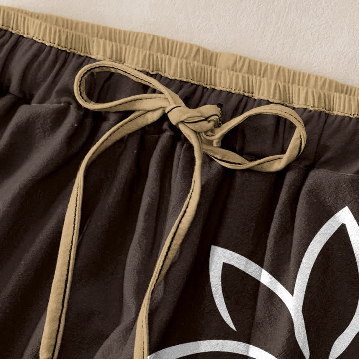 Buddha Stones Pantaloni da donna in puro cotone con elastico in vita e tasche, fantasia Lotus Om. - image 9