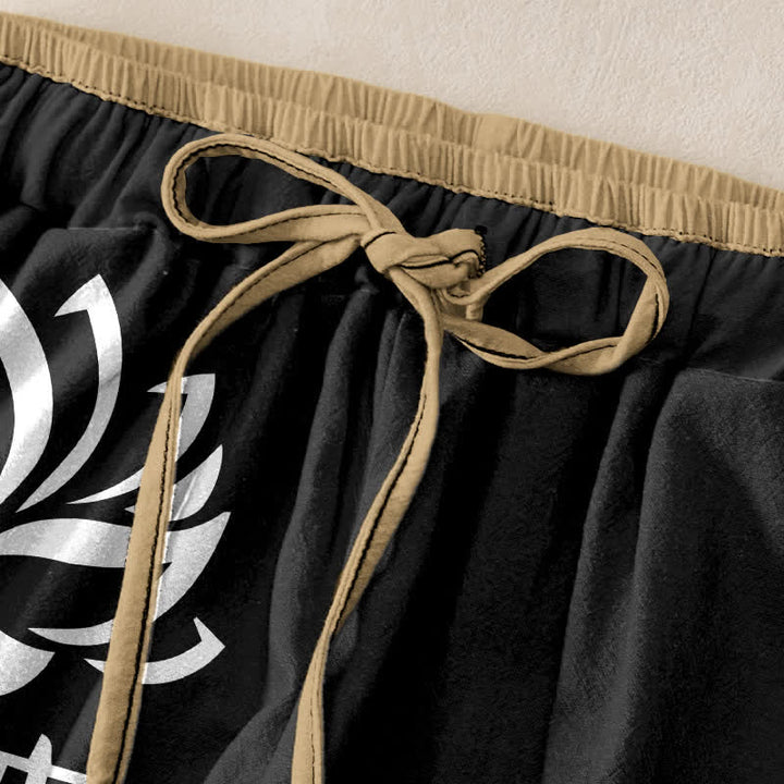 Buddha Stones Pantaloni da donna in puro cotone con elastico in vita e tasche, con motivo Namaste Lotus. - image 1