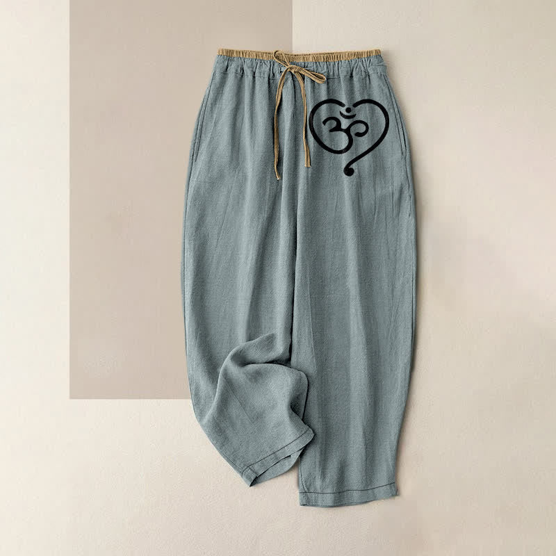 Buddha Stones Pantaloni da donna in puro cotone con elastico in vita e tasche, con motivo a cuore Zen Om. - Cadetto Blu - US16, UK/AU20, EU48 (3XL) - image 8