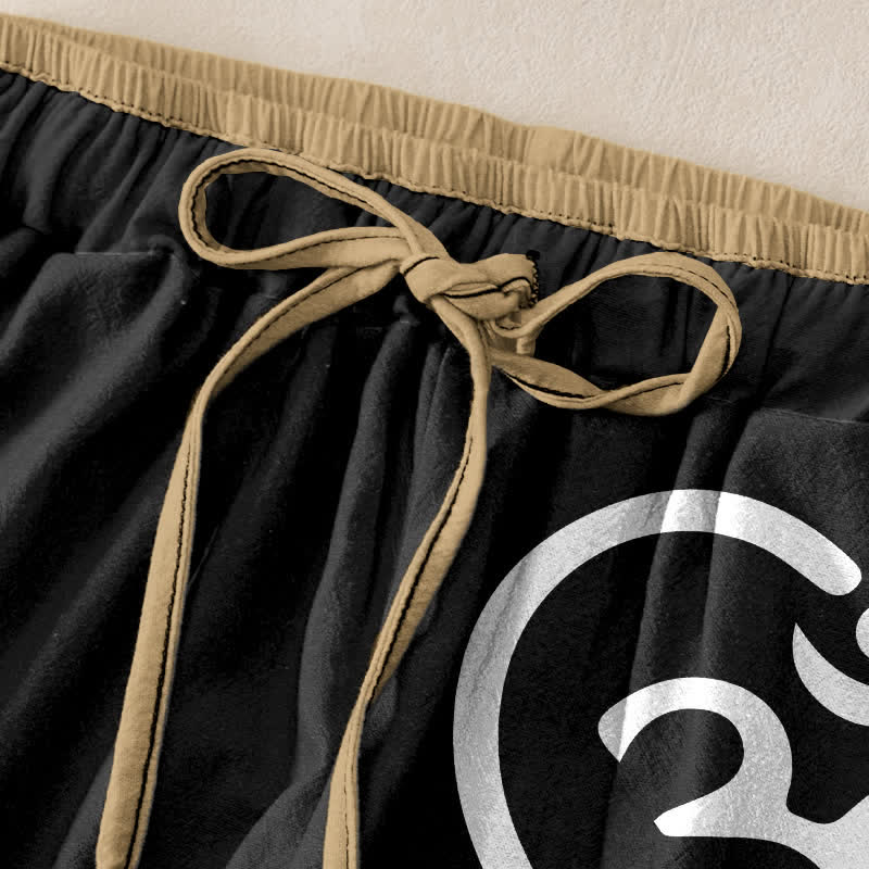 Buddha Stones Pantaloni da donna in puro cotone con elastico in vita e tasche, con motivo a cuore Zen Om. - image 1