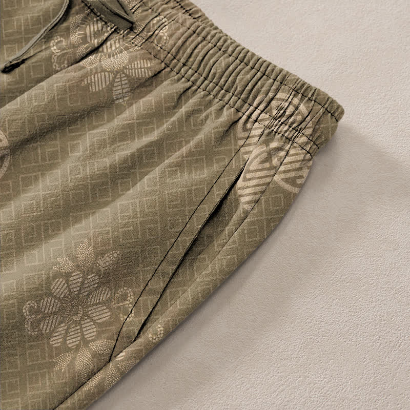 Buddha Stones Pantaloni da uomo affusolati in cotone con motivo geometrico tribale e tasche. - image 2