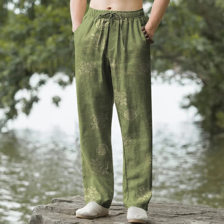 Buddha Stones Pantaloni da uomo affusolati in cotone con motivo geometrico tribale e tasche. - GialloVerde - US/UK/AU50, EU60 (5XL) - image 6