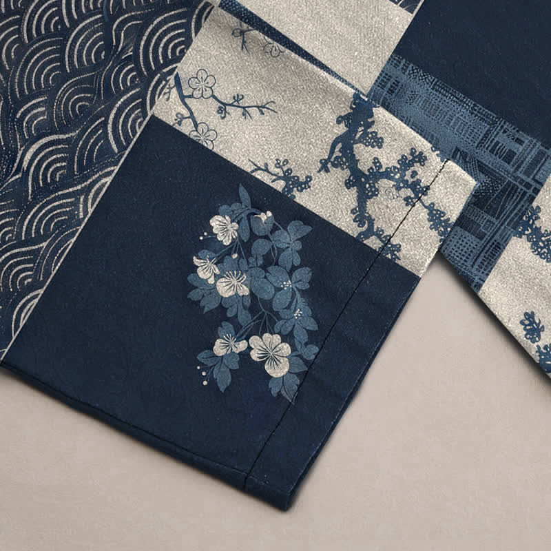 Buddha Stones Pantaloni affusolati da uomo in cotone con motivo floreale a onde e patchwork, con tasche. - image 3