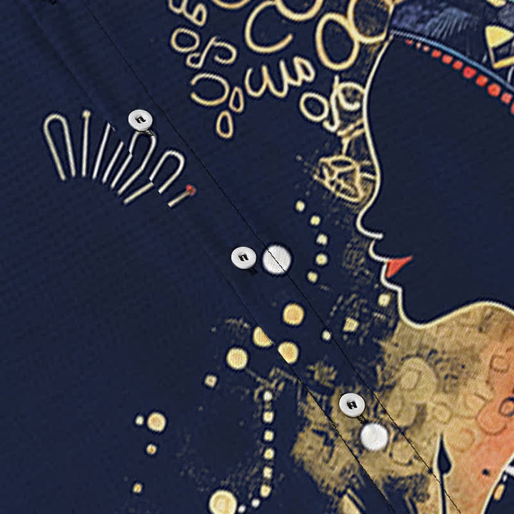 Buddha Stones Camicia da uomo a maniche corte traspirante con bottoni e motivo a silhouette di donna tribale. - image 13