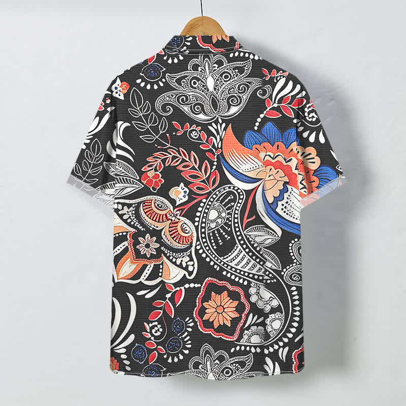 Buddha Stones Camicia da uomo a maniche corte traspirante con bottoni e motivo floreale paisley vintage. - image 1