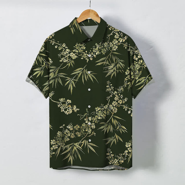 Buddha Stones Camicia da uomo a maniche corte traspirante con bottoni e motivo a fiori di pruno in bambù. - Verde scuro - US/UK/AU48, EU58 (4XL) - image 5