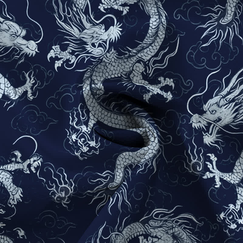 Buddha Stones Camicia da uomo a maniche corte con bottoni a fantasia drago dorato e nuvole, resistente alle pieghe. - image 14