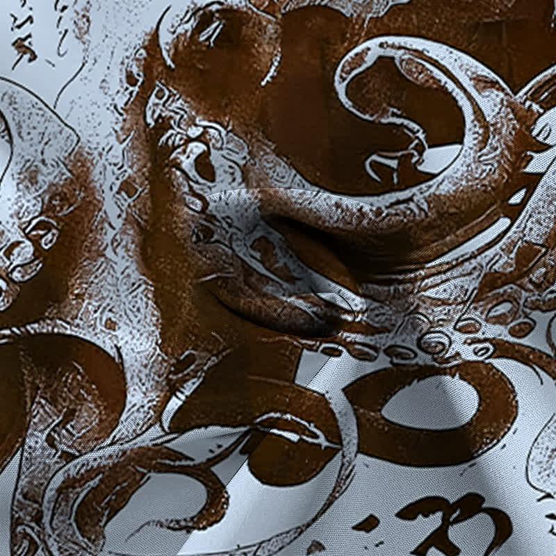 Buddha Stones Camicia da uomo a maniche corte con bottoni a fantasia calligrafica di polpo giapponese, resistente alle pieghe. - image 5