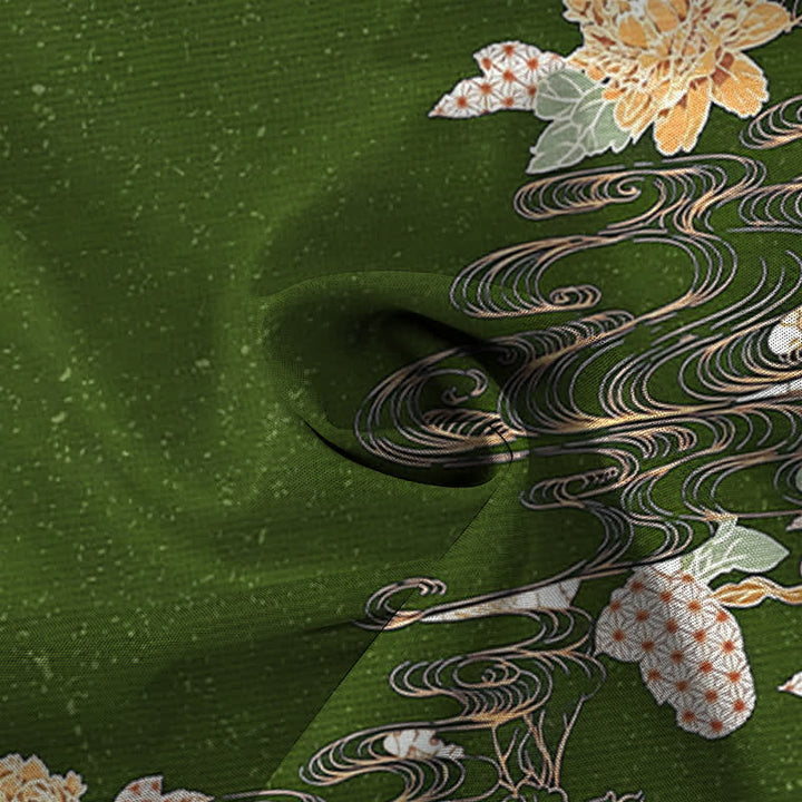 Buddha Stones Camicia da uomo a maniche corte traspirante con bottoni e motivo a onde di loto e nuvole. - image 9