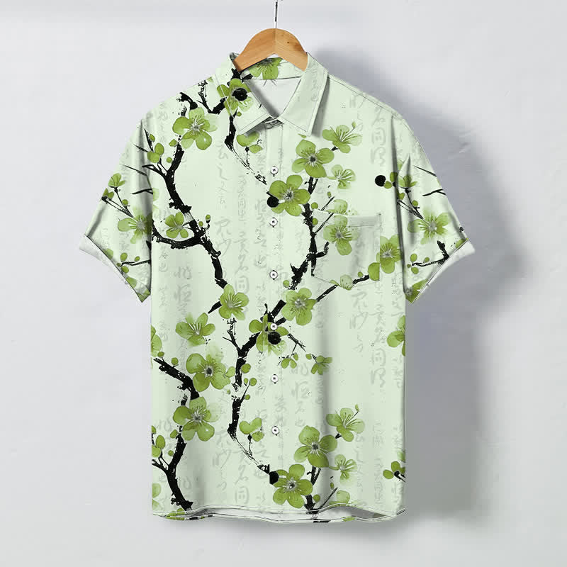 Buddha Stones Camicia da uomo a maniche corte con bottoni a fantasia di rami di prugno rossi, resistente alle pieghe. - Melata - US/UK/AU48, EU58 (4XL) - image 6