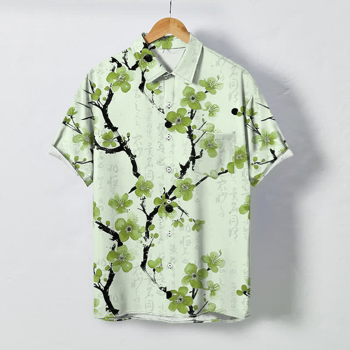 Buddha Stones Camicia da uomo a maniche corte con bottoni a fantasia di rami di prugno rossi, resistente alle pieghe. - Melata - US/UK/AU48, EU58 (4XL) - image 6