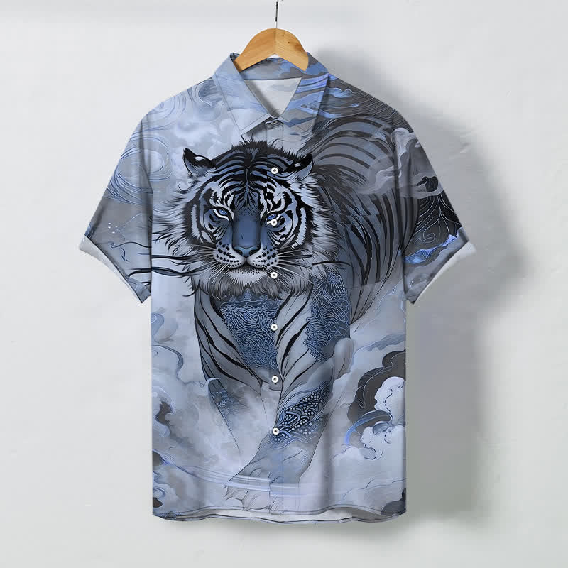 Buddha Stones Camicia da uomo a maniche corte con bottoni a fantasia "Tiger Cloud Wave" e tessuto resistente alle pieghe. - Blu acciaio chiaro - US/UK/AU48, EU58 (4XL) - image 5