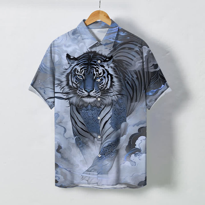 Buddha Stones Camicia da uomo a maniche corte con bottoni a fantasia "Tiger Cloud Wave" e tessuto resistente alle pieghe. - Blu acciaio chiaro - US/UK/AU48, EU58 (4XL) - image 5