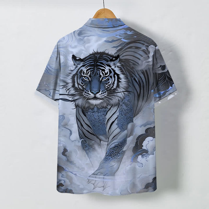 Buddha Stones Camicia da uomo a maniche corte con bottoni a fantasia "Tiger Cloud Wave" e tessuto resistente alle pieghe. - image 6