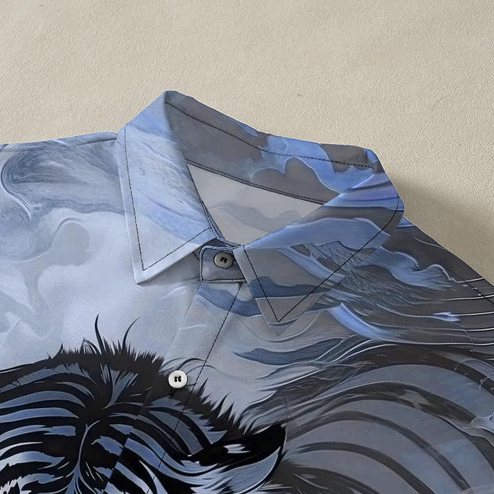 Buddha Stones Camicia da uomo a maniche corte con bottoni a fantasia "Tiger Cloud Wave" e tessuto resistente alle pieghe. - image 7
