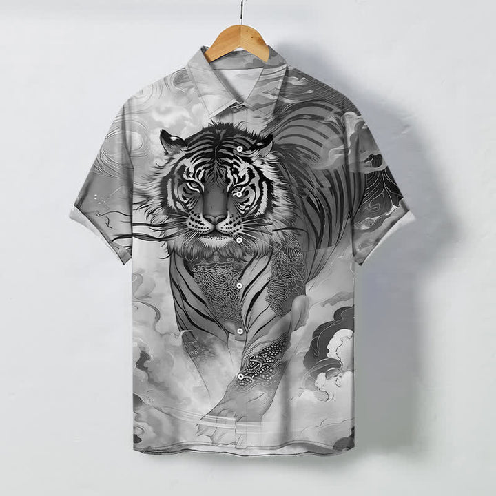 Buddha Stones Camicia da uomo a maniche corte con bottoni a fantasia "Tiger Cloud Wave" e tessuto resistente alle pieghe. - Grigio chiaro - US/UK/AU48, EU58 (4XL) - image 10