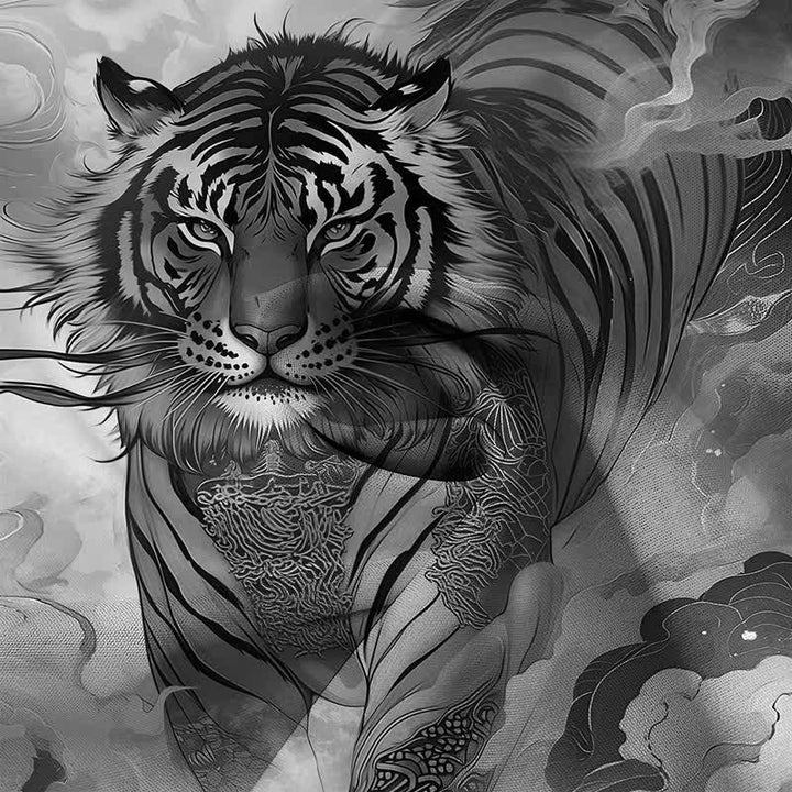 Buddha Stones Camicia da uomo a maniche corte con bottoni a fantasia "Tiger Cloud Wave" e tessuto resistente alle pieghe. - image 14