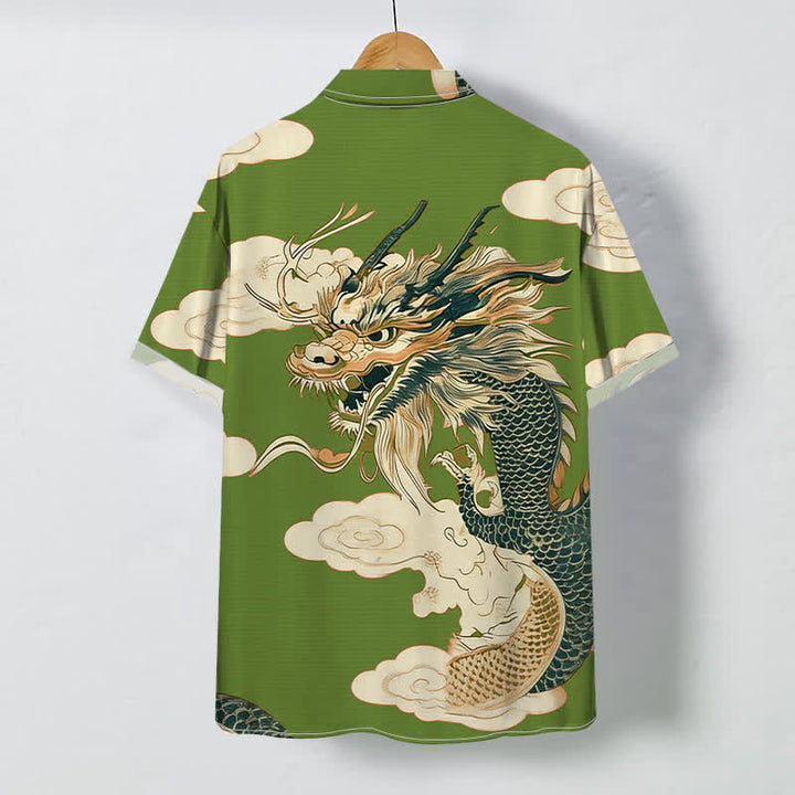 Buddha Stones Camicia da uomo a maniche corte con bottoni, motivo drago cinese e nuvole, resistente alle pieghe. - image 4