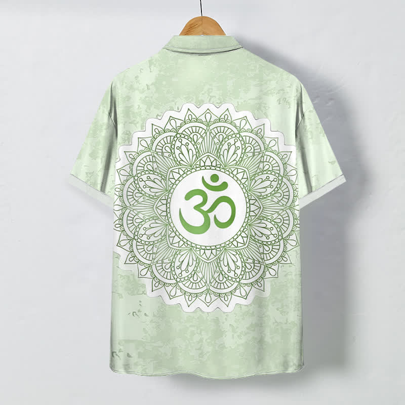 Buddha Stones Camicia da uomo a maniche corte traspirante con bottoni e motivo mandala Om. - image 4