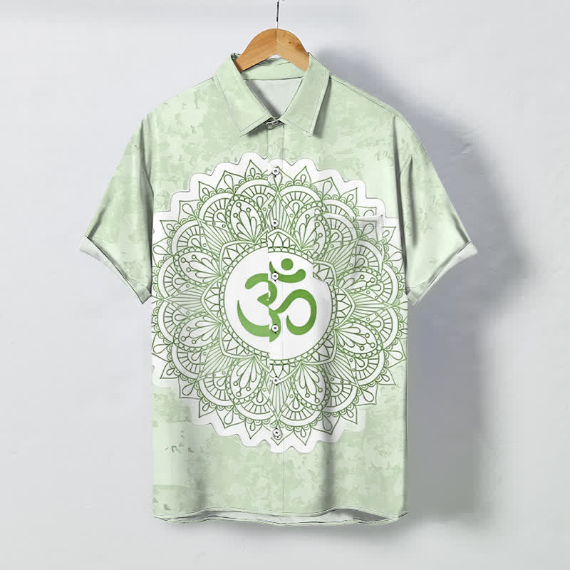 Buddha Stones Camicia da uomo a maniche corte traspirante con bottoni e motivo mandala Om. - Melata - US/UK/AU48, EU58 (4XL) - image 3