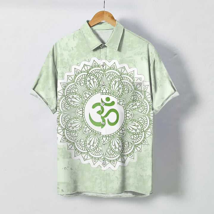 Buddha Stones Camicia da uomo a maniche corte traspirante con bottoni e motivo mandala Om. - Melata - US/UK/AU48, EU58 (4XL) - image 3