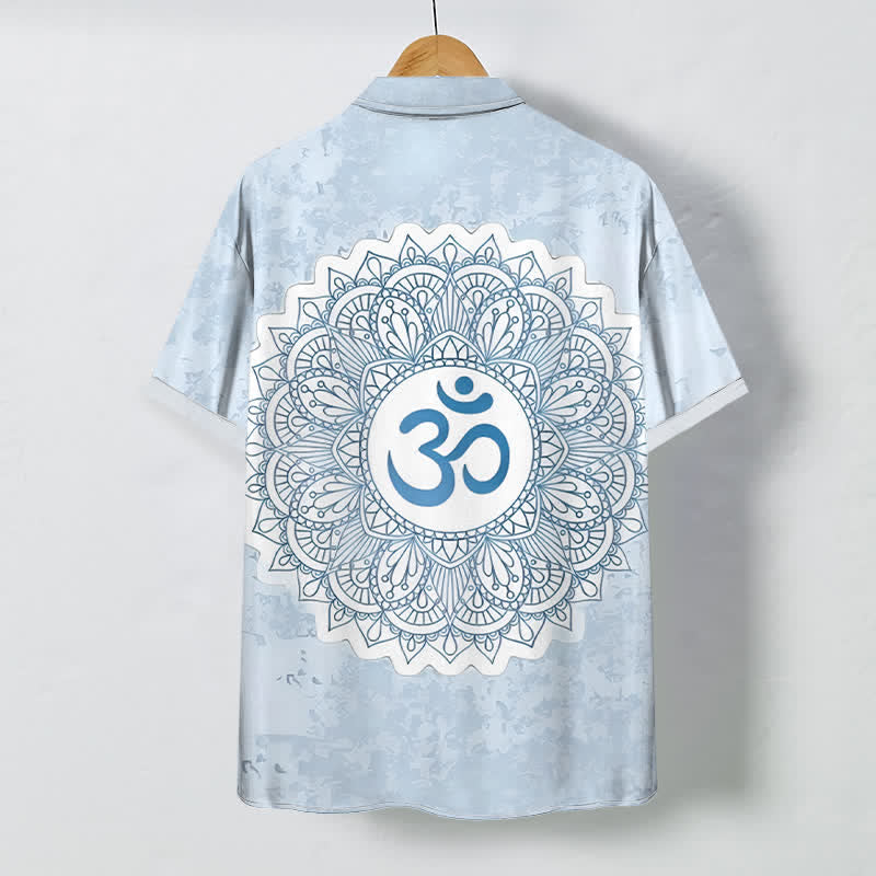 Buddha Stones Camicia da uomo a maniche corte traspirante con bottoni e motivo mandala Om. - image 7