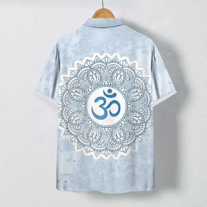 Buddha Stones Camicia da uomo a maniche corte traspirante con bottoni e motivo mandala Om. - image 7